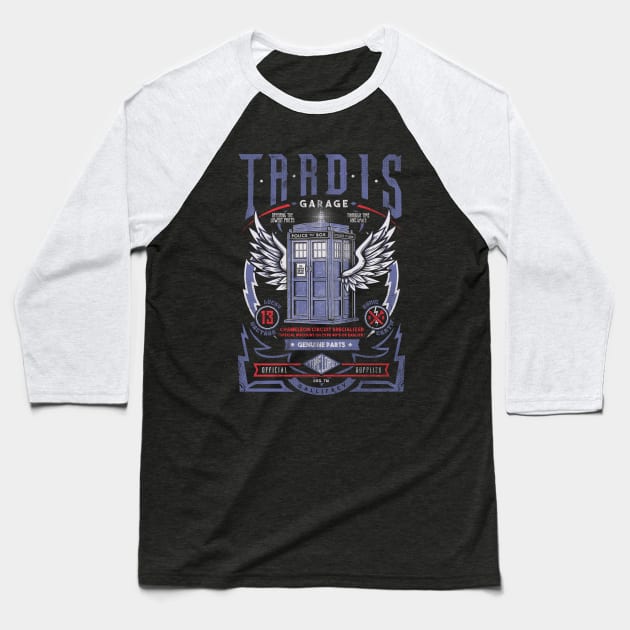 Tardis Garage Baseball T-Shirt by Arinesart